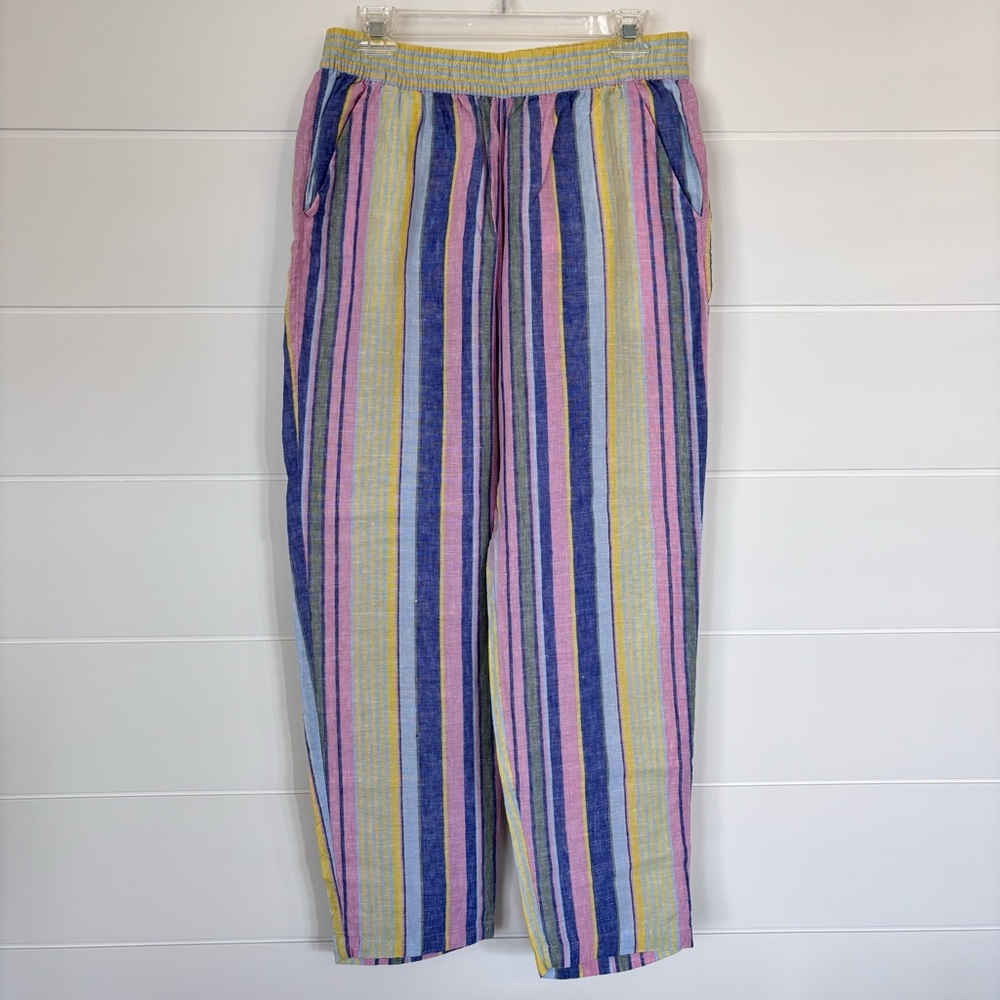 C&C California Linen Striped Pull on Elastic Waist Beach Pants Medium